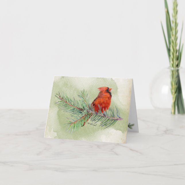 Sweet Red Cardinal Rustic Watercolor Note Card (Front)