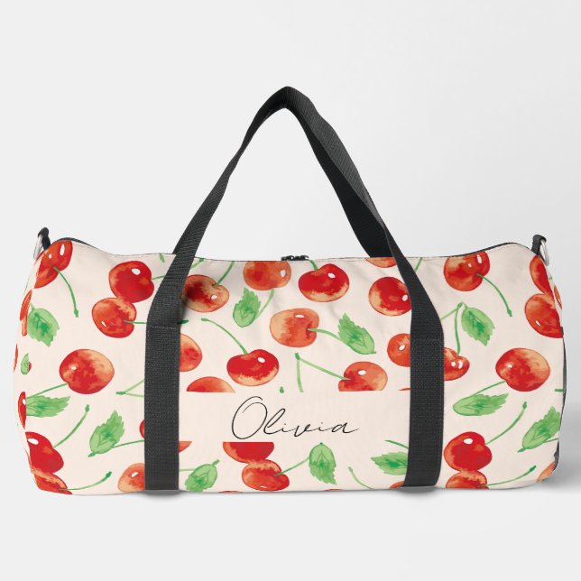 Sweet red cherries  duffle bag (Front)