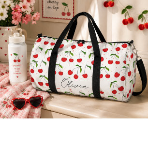 Sweet red cherries duffle bag