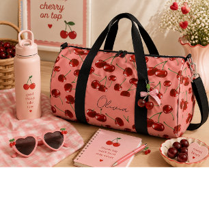 Sweet red cherries duffle bag