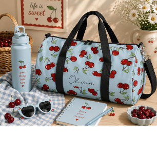 Sweet red cherries duffle bag