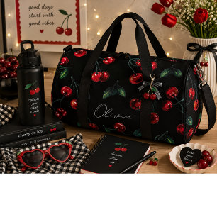 Sweet red cherries duffle bag