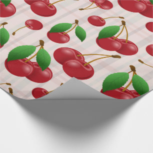 sweet red cherries on pastel plaid wrapping paper