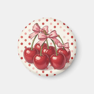 Sweet Red Cherries Pink Bows Retro Polka Dot  Magnet