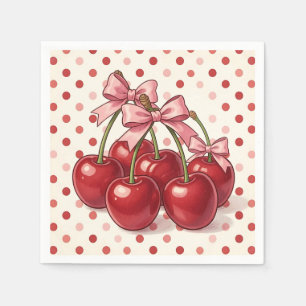 Sweet Red Cherries Pink Bows Retro Polka Dot Napkin