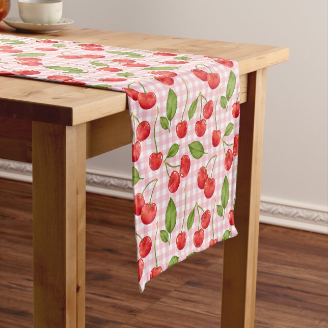 Sweet Red Cherry Pattern Short Table Runner (In Situ)