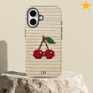 Sweet Red Crochet Cherries Yarn Custom Name iPhone 16 Case