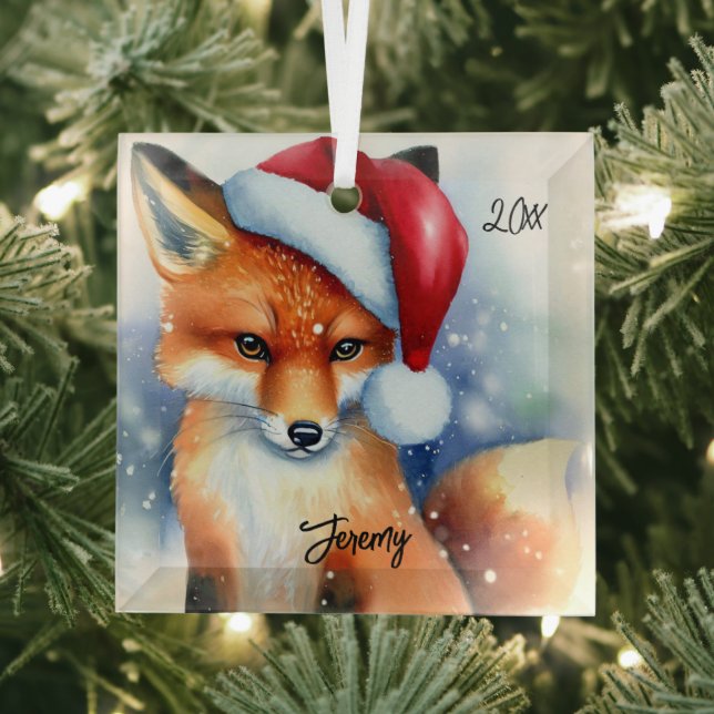 Sweet Red Fox in Snow Glass Ornament (Insitu)