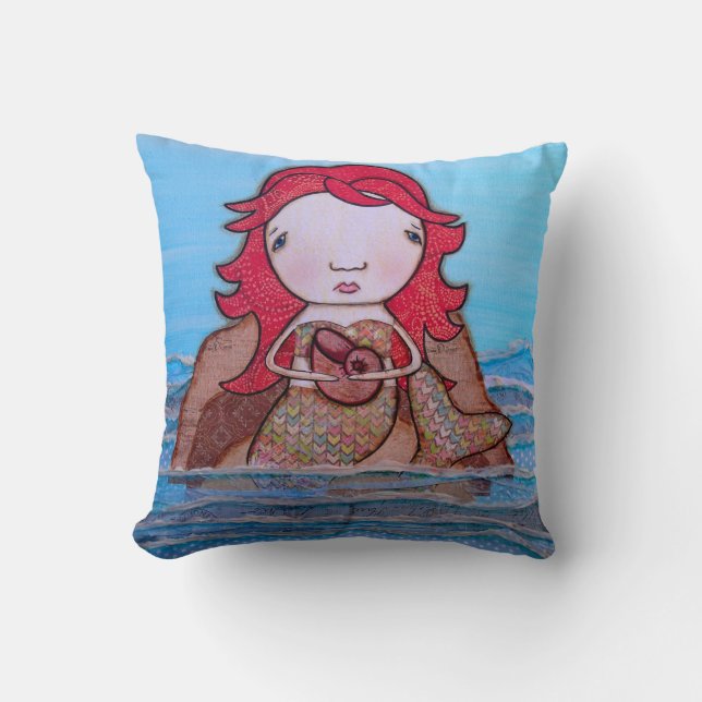 Sweet red headed mermaid throw pillow (Front)