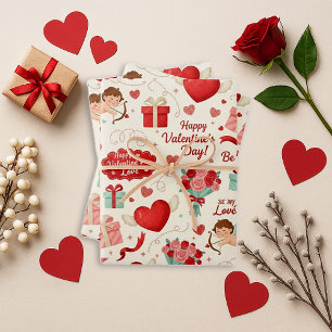 Sweet Red Heart Valentine Wrapping Paper Sheet