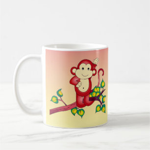 Sweet Red Monkey on Orange and Yellow Animal Mug