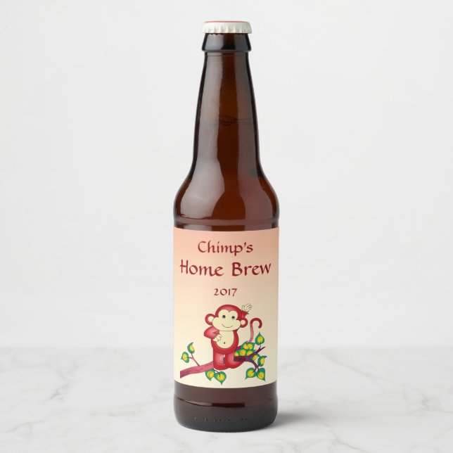 Sweet Red Monkey on Tree Branch Beer Label (Front)