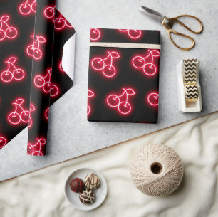 Sweet Red Neon Cherry Pattern Wrapping Paper