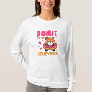 Sweet Red Panda Funny Animals In Doughnut Pink T-Shirt