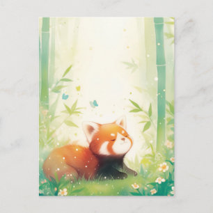 Sweet Red Panda in Bamboo Forest Postcard