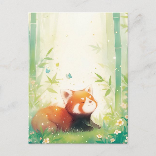 Sweet Red Panda in Bamboo Forest Postcard (Front)