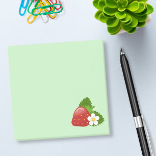 Sweet Red Strawberry on Green Post-it Notes