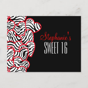 Sweet red zebra hearts Sweet 16 Birthday Postcard