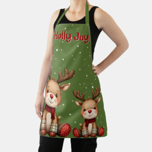 Sweet Reindeer Pair in Holiday Snowfall Apron