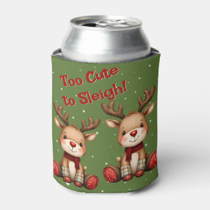 Sweet Reindeer Pair in Holiday Snowfall Can Cooler