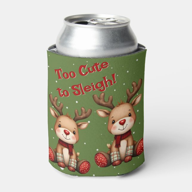 Sweet Reindeer Pair in Holiday Snowfall Can Cooler (Can Front)