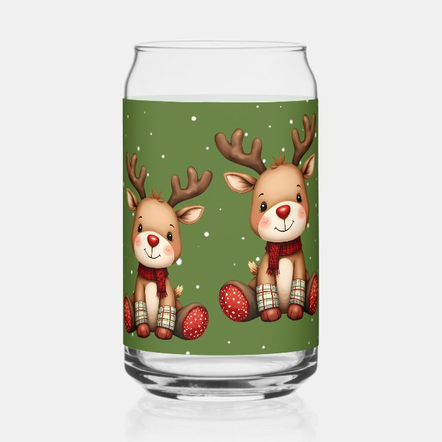 Sweet Reindeer Pair in Holiday Snowfall Can Glass (Front)