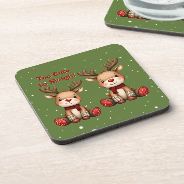 Sweet Reindeer Pair in Holiday Snowfall Coaster (Left Side)
