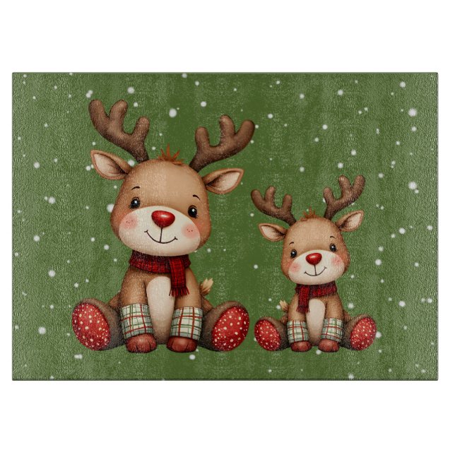 Sweet Reindeer Pair in Holiday Snowfall Cutting Board (Front)