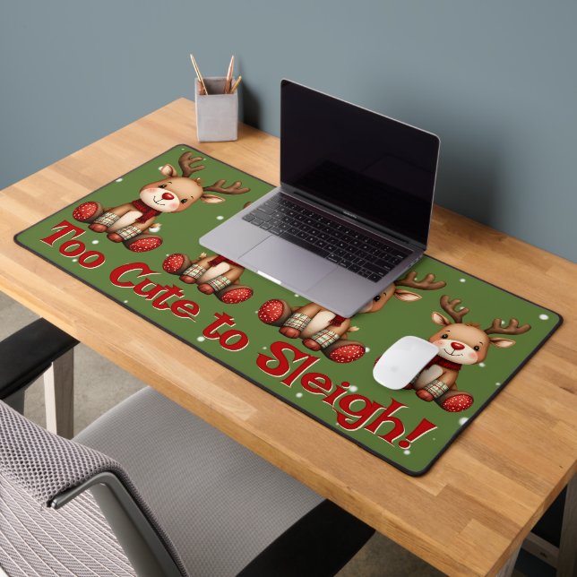 Sweet Reindeer Pair in Holiday Snowfall Desk Mat (Office 2)