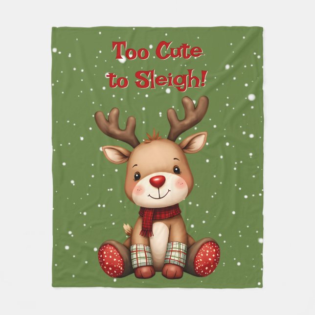 Sweet Reindeer Pair in Holiday Snowfall Fleece Blanket (Front)