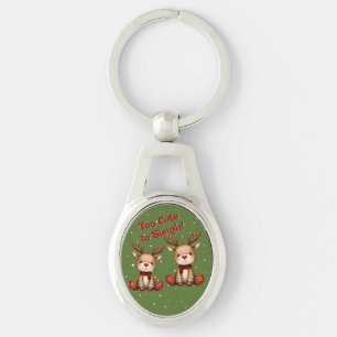 Sweet Reindeer Pair in Holiday Snowfall Keychain