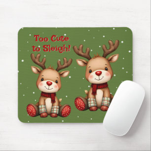 Sweet Reindeer Pair in Holiday Snowfall Mouse Pad