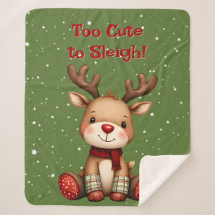Sweet Reindeer Pair in Holiday Snowfall Sherpa Blanket