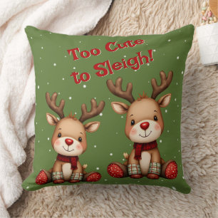 Sweet Reindeer Pair in Holiday Snowfall Throw Pillow