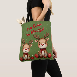 Sweet Reindeer Pair in Holiday Snowfall Tote Bag