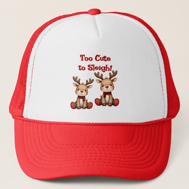 Sweet Reindeer Pair in Holiday Snowfall Trucker Hat (Front)