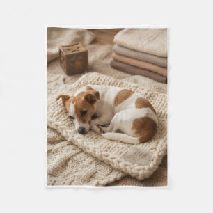 Sweet Resting Puppy On Rustic Blanket Fleece Blank