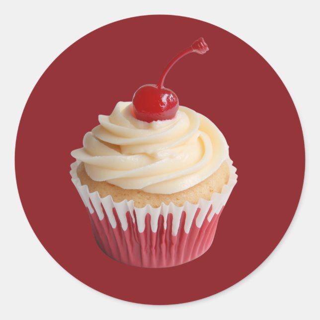 Sweet Retro Cherry-Topped Cupcake  Classic Round Sticker (Front)