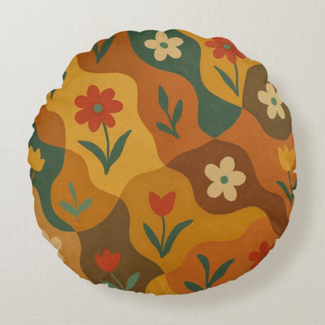 Sweet Retro Country Garden Pattern Round Pillow (Front)