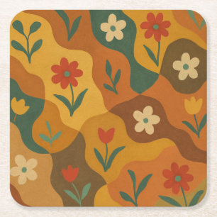 Sweet Retro Country Garden Pattern Square Paper Coaster