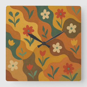 Sweet Retro Country Garden Pattern Square Wall Clock