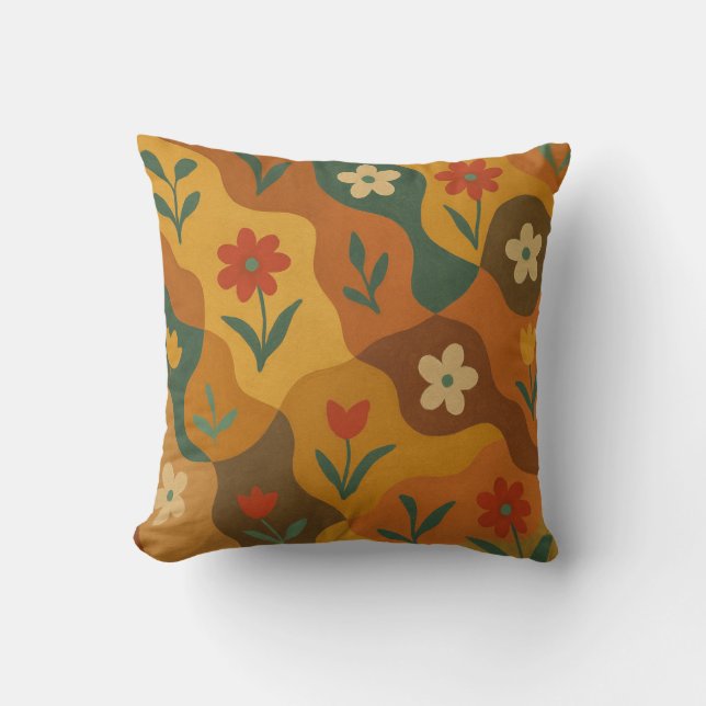 Sweet Retro Country Garden Pattern Throw Pillow (Front)