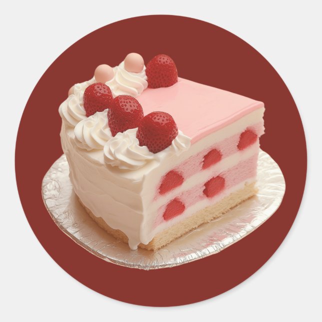 Sweet Retro Delight Strawberry Layer Cake Classic Round Sticker (Front)