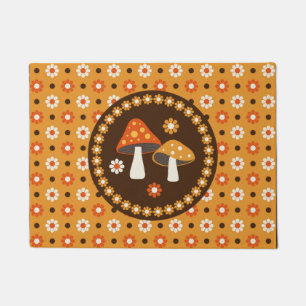 Sweet Retro Mushrooms and Flowers  Doormat