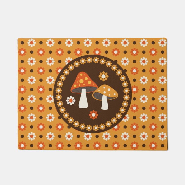 Sweet Retro Mushrooms and Flowers  Doormat (Front)