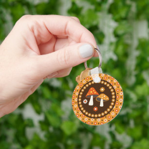 Sweet Retro Mushrooms and Flowers  Keychain