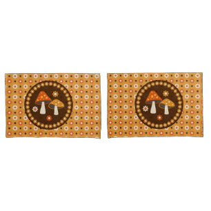 Sweet Retro Mushrooms and Flowers  Pillowcase