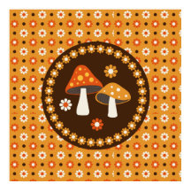 Sweet Retro Mushrooms and Flowers
