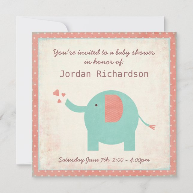Sweet Retro Unisex Elephant Baby Shower Invitation (Front)