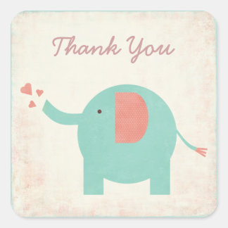 Sweet Retro Unisex Elephant Thank You Square Sticker